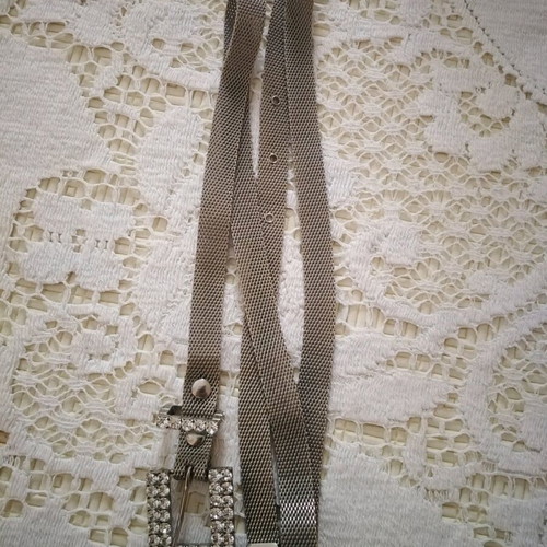 Metal belt with zircon like new, silver color, length 100cm
