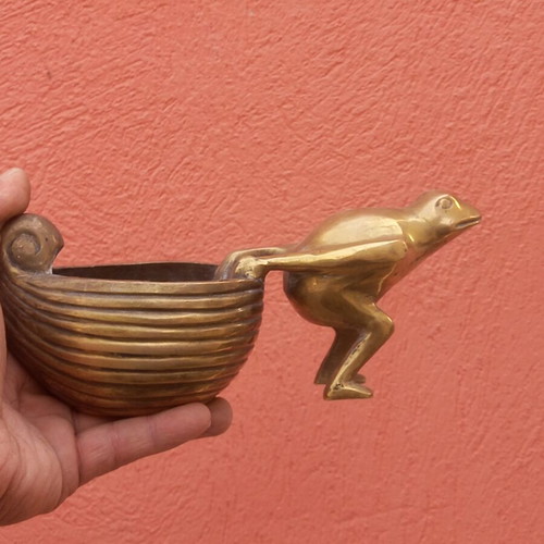 Brass frog vintage used, pulling shell decoration