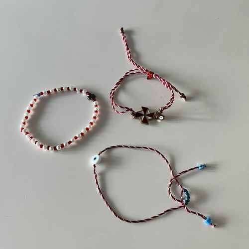 Set of 3 bracelets with evil eye and cross charm, like new