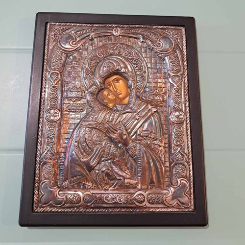 Holy Icon of Panagia Glykofilousa silver relief, like new