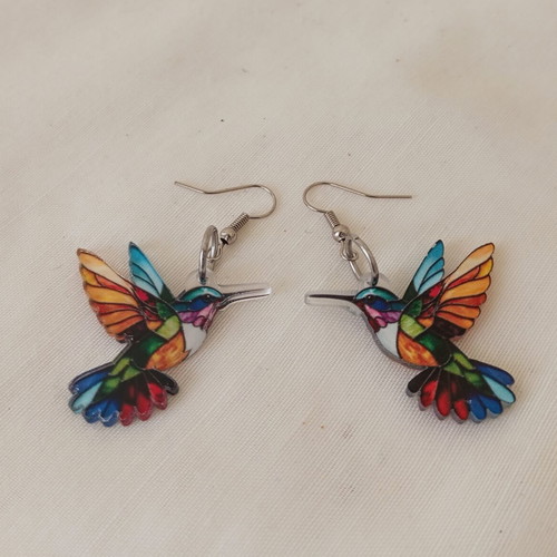 Hummingbird Earrings new, colorful plexiglass