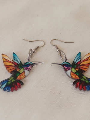 Hummingbird Earrings new, colorful plexiglass