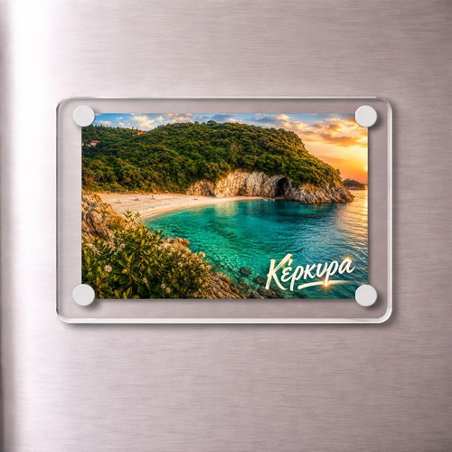 Acrylic fridge magnet 6x9cm, Corfu, Greek Summer collection