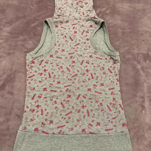 BSK by Bershka Sleeveless Hoodie S like new, grey melange with pink print