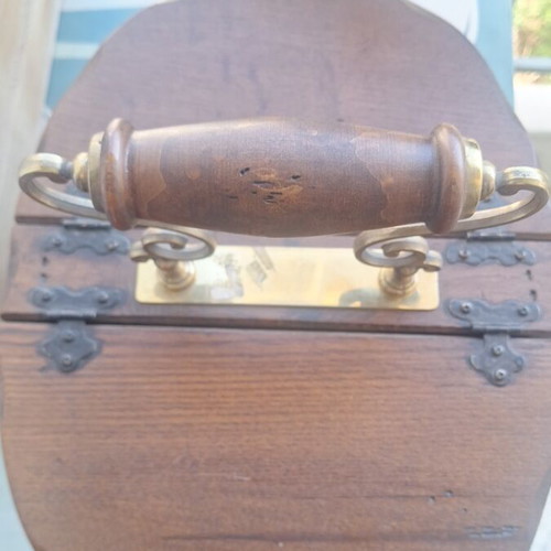 Wooden Sewing Box with Bronze Handle, Like New, Vintage Style