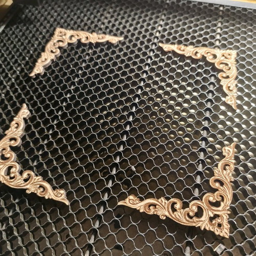Wooden decorative elements with laser cut and engraving, new