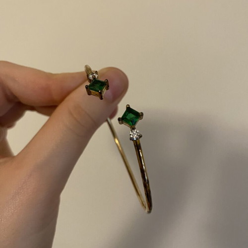 Emerald and diamond open cuff bracelet like new, gold finish