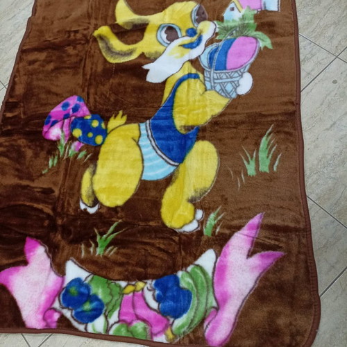 Baby crib blanket new, brown with bunny design