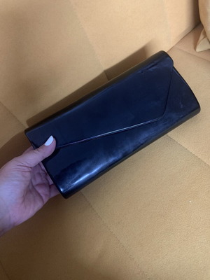 Envelope bag used, black crossbody with glossy patent texture