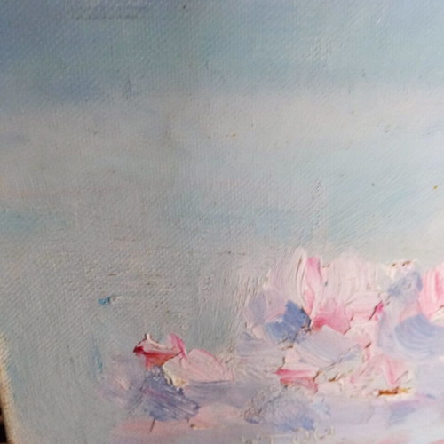 Oil painting authentic on canvas used, flowers in vase