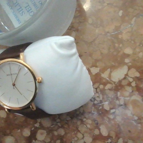 Bering Classic watch, polished rose gold, brown leather strap