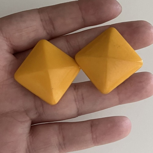Vintage Atelier clip-on earrings, yellow mustard