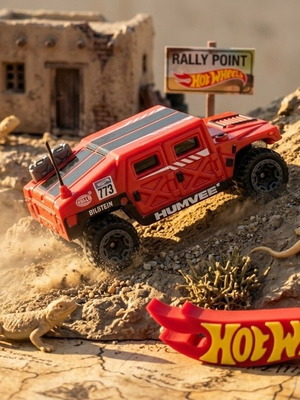 Mattel Hot Wheels Humvee miniature new with logo stand