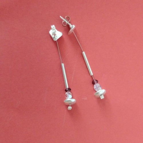Y2K Silver Long Earrings with Crystals like new