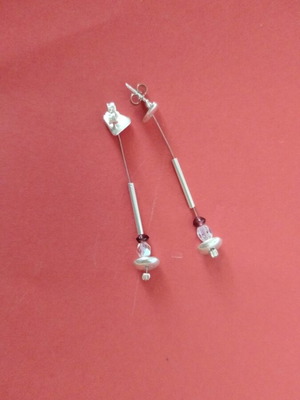 Y2K Silver Long Earrings with Crystals like new