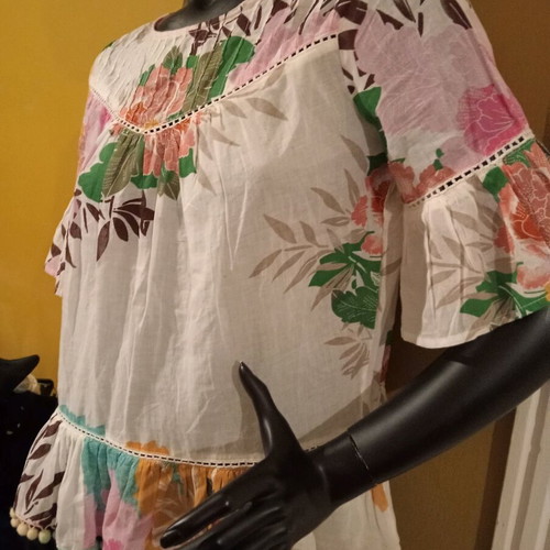 Reserved floral tunic blouse oversized, new, 100% cotton
