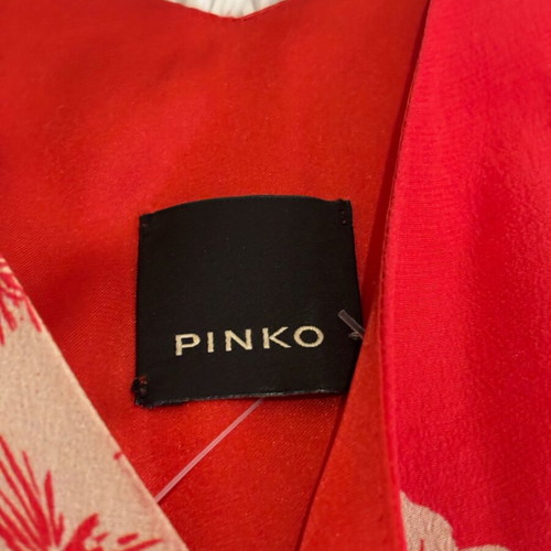 Pinko dress red with beige flowers like new, size XL, 100% silk