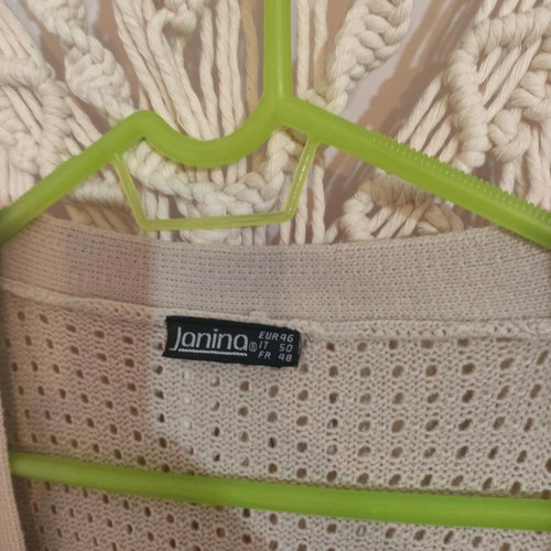 Janira knitted spring cardigan like new, beige with fringes size 46