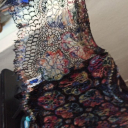 Wool scarf like new, multicolored, handmade spiderweb knit