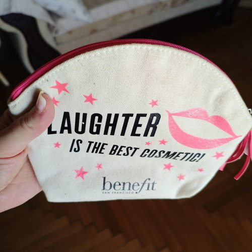 Benefit toiletry bag like new, beige and pink