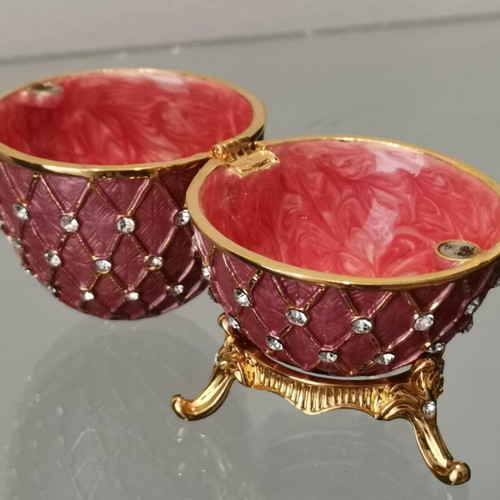 Russian style decorative egg used with stand, vintage metal enamel