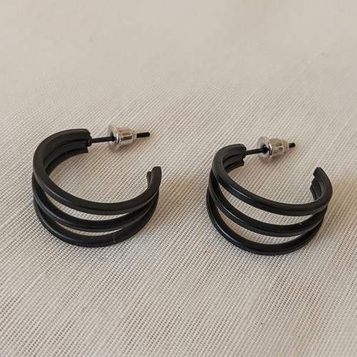 Set of 3 Black Stainless Steel Hoop Earrings new