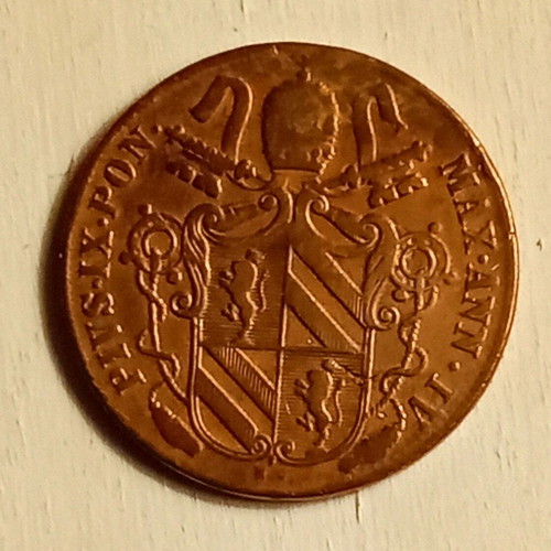 1 BAIOCCO 1849 coin used, Papal States, Pius IX