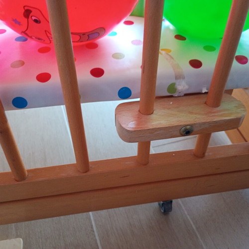 Montessori Wooden Playpen used with wheels and mattress