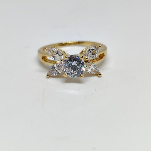 Elegant women's ring with central crystal and decorative petals, like new