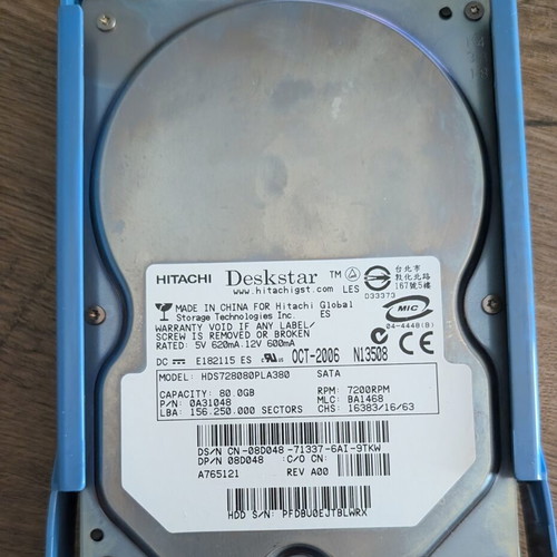 Hitachi Deskstar HDS728080PLA380 hard drive used 80GB SATA 7200RPM