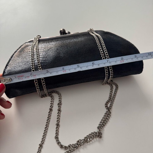 Vintage evening bag black leather with silver details like new