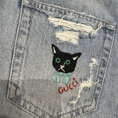 Gucci Distressed Denim Shorts Size 27 Never Worn Light Blue