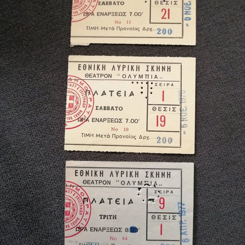 National Opera Tickets used, pack of 3 pieces