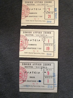 National Opera Tickets used, pack of 3 pieces