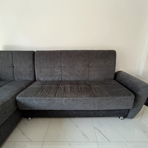 Corner sofa bed used with storage, dark gray, 264x140 cm