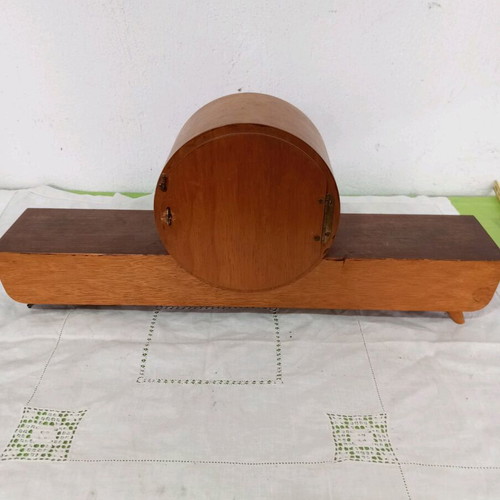 Wooden vintage table clock used, battery operated and functional