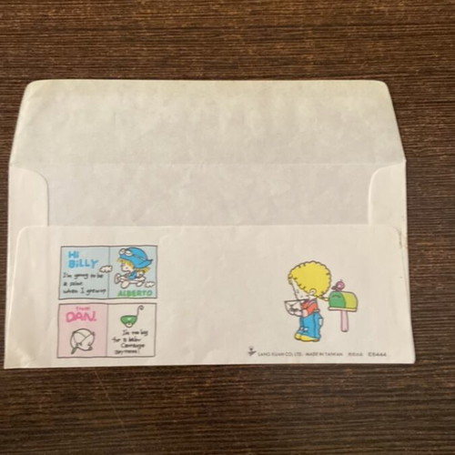 Lang Kuan Co. vintage letter envelope with Billy and Alberto designs