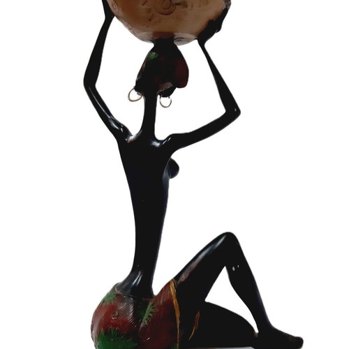 Statue of Black Woman with Large Bowl used, decorative art