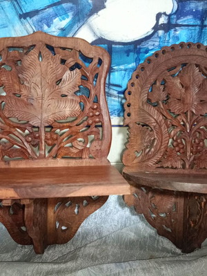 Vintage handmade wooden wall shelves, set of 2