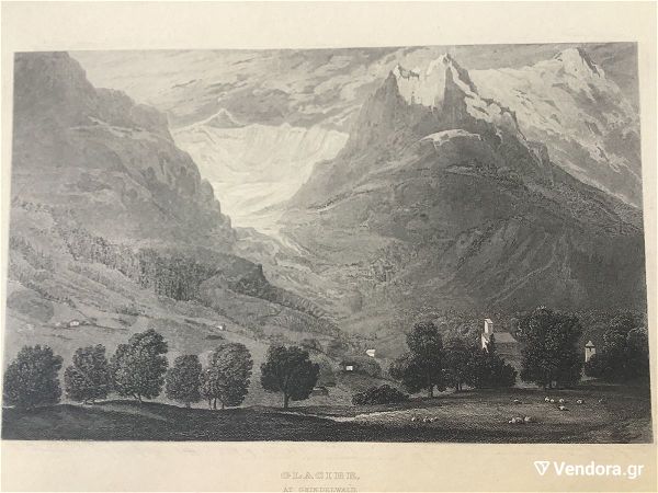  1840 elvetikes alpis o pagetonas  Grindelwald ine enas pagetonas stis elvetikes alpis tis vernis,chalkografia diastasis 32x23cm