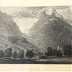  1840 Ελβετικές Άλπεις Ο παγετώνας  Grindelwald είναι ένας παγετώνας στις ελβετικές Άλπεις της Βέρνης,χαλκογραφία διαστάσεις 32x23cm