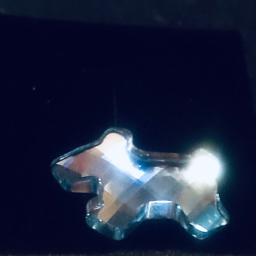 Vintage Swarovski pin shaped like Yorkshire dog, like new, blue-turquoise