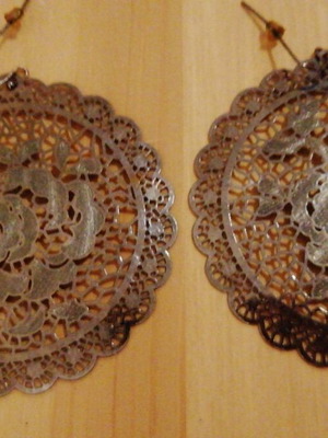 Μεγάλα μαύρα σκουλαρίκια filigree μεταχειρισμένα, boho λουλουδένιο σχέδιο