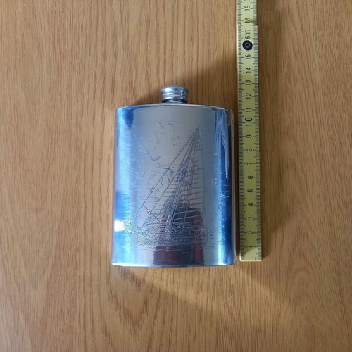 Wentworth Pewterers vintage hip flask with sailing ship design