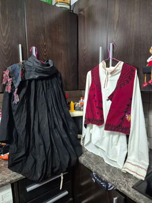 Handmade Cypriot traditional costume with vraka, vest, belt, and shirt