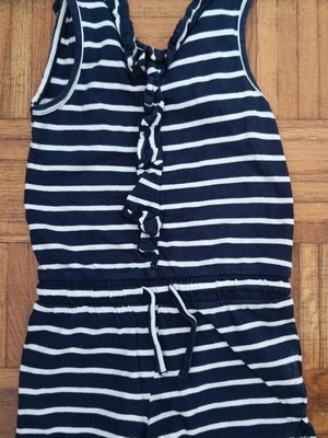 Orchestra cotton playsuit used, blue with white stripes, 3 years