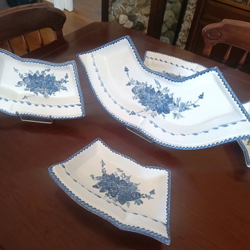 Vintage dinnerware set of 6 pieces white and blue with hand-painted flowers, like new