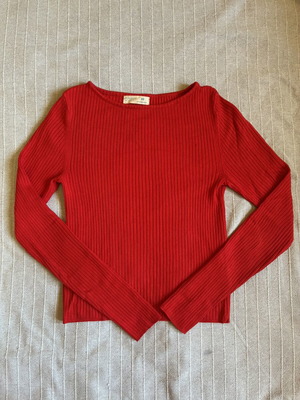 Viscose blend red ribbed knit long sleeve top size XS like new