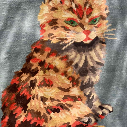 Handmade embroidered cat textile art