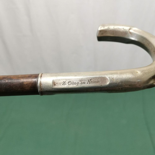 Wooden walking cane used with metal handle, 1920